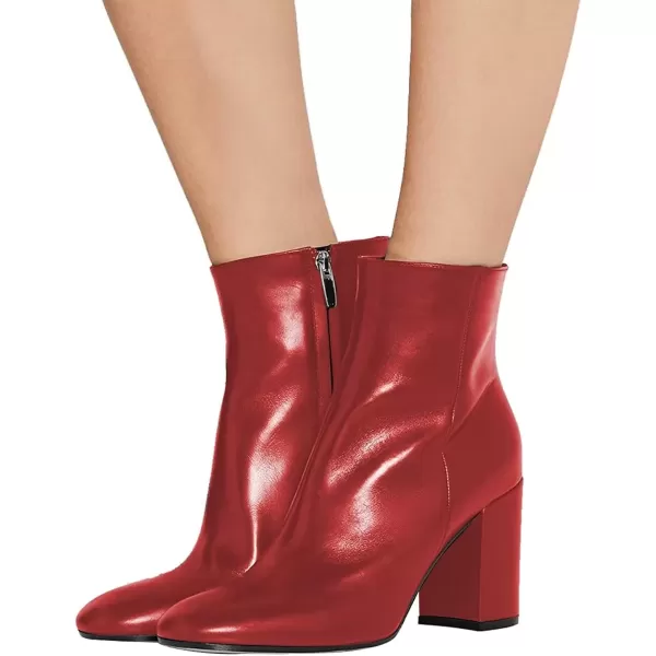 imageFSJ Women Almond Toe Chunky Block High Heel Handmade Ankle Booties Elegant Ladies Casual Dress Daily Boots Size 415 USRed