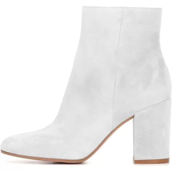 imageFSJ Women Almond Toe Chunky Block High Heel Handmade Ankle Booties Elegant Ladies Casual Dress Daily Boots Size 415 USWhite