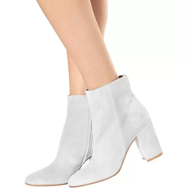 imageFSJ Women Almond Toe Chunky Block High Heel Handmade Ankle Booties Elegant Ladies Casual Dress Daily Boots Size 415 USWhite