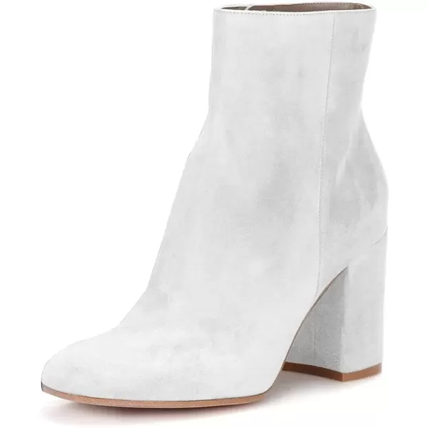 imageFSJ Women Almond Toe Chunky Block High Heel Handmade Ankle Booties Elegant Ladies Casual Dress Daily Boots Size 415 USWhite