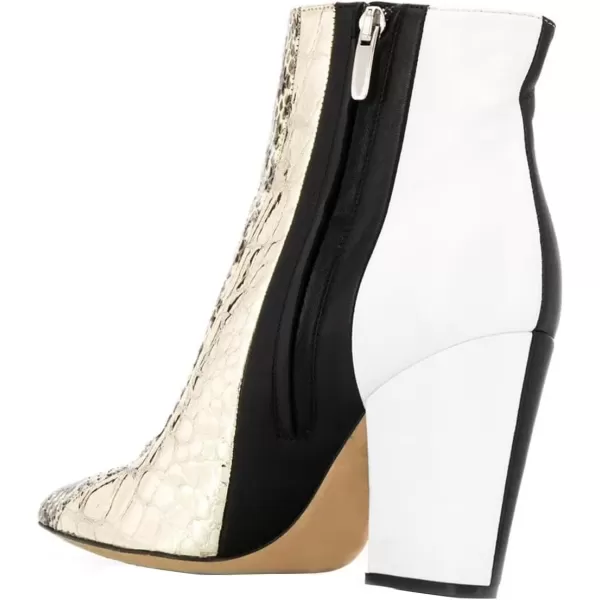 imageFSJ Women Almond Toe Chunky Block High Heel Handmade Ankle Booties Elegant Ladies Casual Dress Daily Boots Size 415 USWhite Animal Print