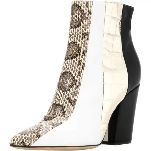 imageFSJ Women Almond Toe Chunky Block High Heel Handmade Ankle Booties Elegant Ladies Casual Dress Daily Boots Size 415 USWhite Animal Print