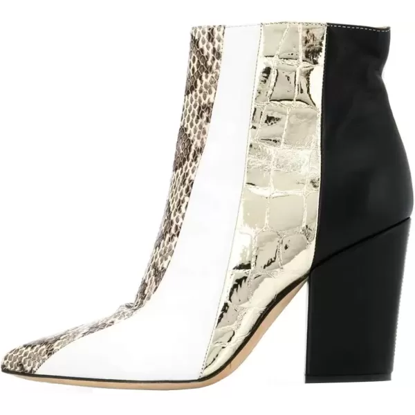 imageFSJ Women Almond Toe Chunky Block High Heel Handmade Ankle Booties Elegant Ladies Casual Dress Daily Boots Size 415 USWhite Animal Print