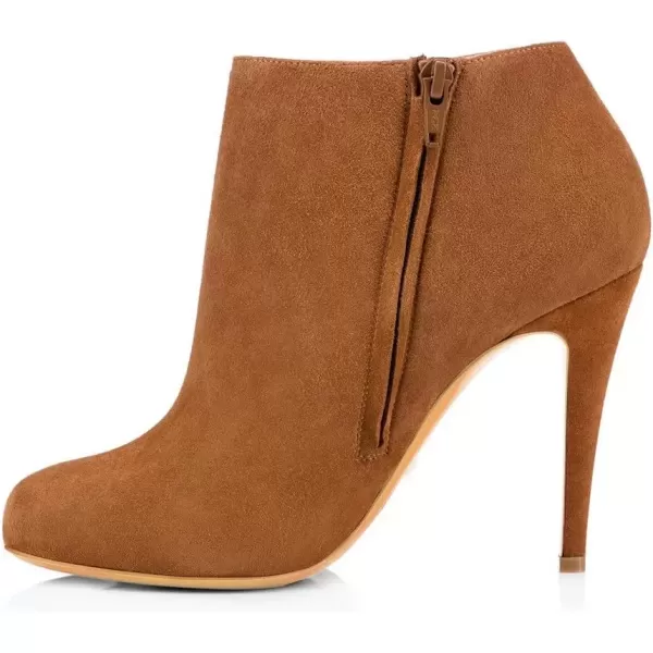 imageFSJ Women Fashion Almond Toe Boots Stiletto High Heels Ankle Booties Comfy Shoes Side Zipper US Size 415 USBrownSuede