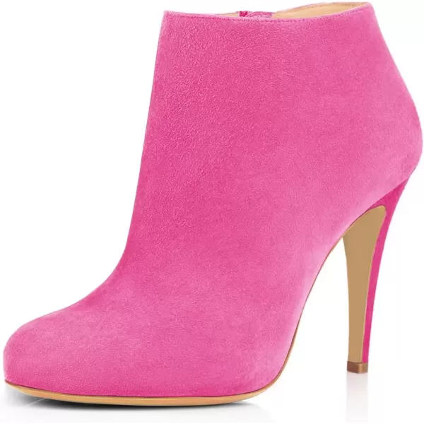 imageFSJ Women Fashion Almond Toe Boots Stiletto High Heels Ankle Booties Comfy Shoes Side Zipper US Size 415 USHot PinkSuede