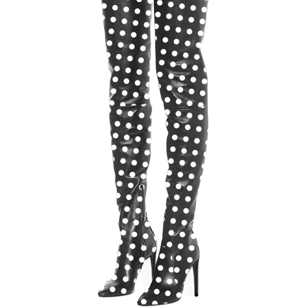imageFSJ Women Fashion Pointed Toe Stiletto Heel Thigh High Over The Knee Boots Pull On Side Zipper Patent Leather Winter Shoes Size 415 USBlack Dots