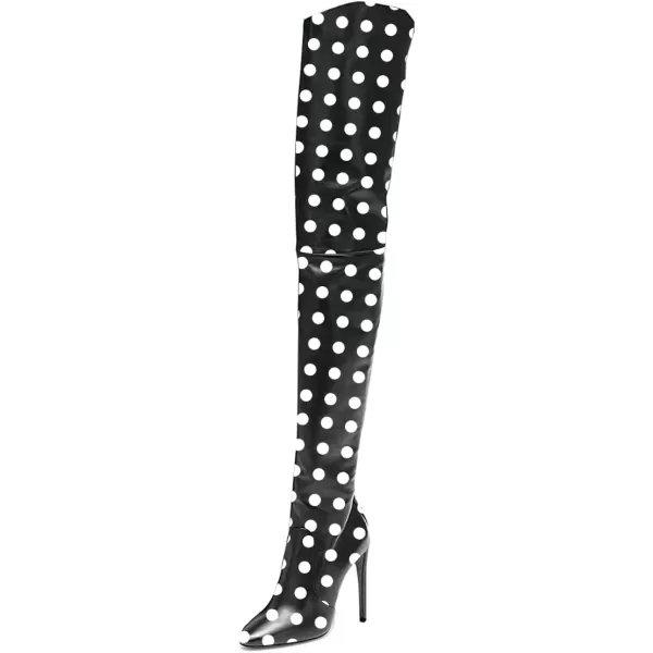 imageFSJ Women Fashion Pointed Toe Stiletto Heel Thigh High Over The Knee Boots Pull On Side Zipper Patent Leather Winter Shoes Size 415 USBlack Dots