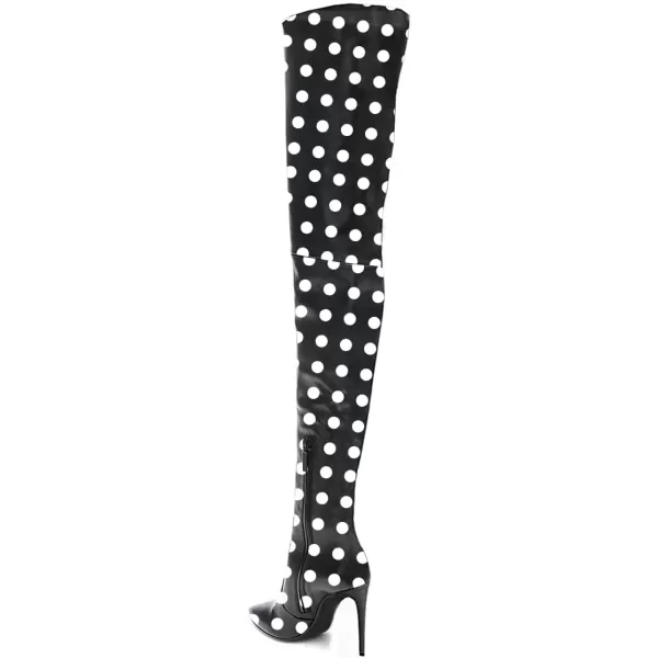 imageFSJ Women Fashion Pointed Toe Stiletto Heel Thigh High Over The Knee Boots Pull On Side Zipper Patent Leather Winter Shoes Size 415 USBlack Dots