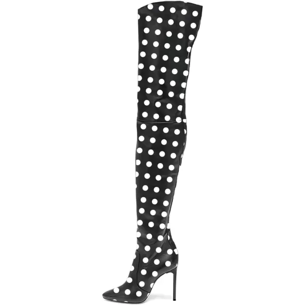 imageFSJ Women Fashion Pointed Toe Stiletto Heel Thigh High Over The Knee Boots Pull On Side Zipper Patent Leather Winter Shoes Size 415 USBlack Dots