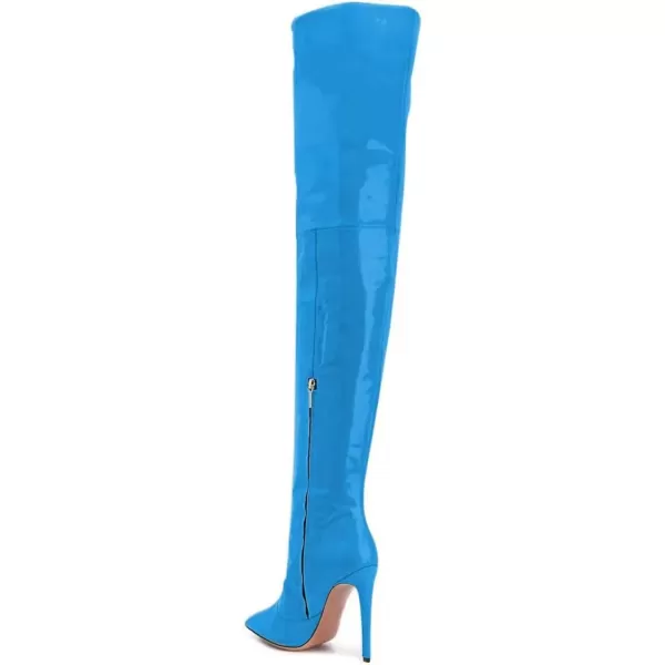 imageFSJ Women Fashion Pointed Toe Stiletto Heel Thigh High Over The Knee Boots Pull On Side Zipper Patent Leather Winter Shoes Size 415 USBlue