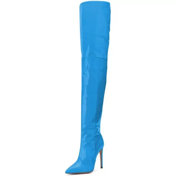 imageFSJ Women Fashion Pointed Toe Stiletto Heel Thigh High Over The Knee Boots Pull On Side Zipper Patent Leather Winter Shoes Size 415 USBlue