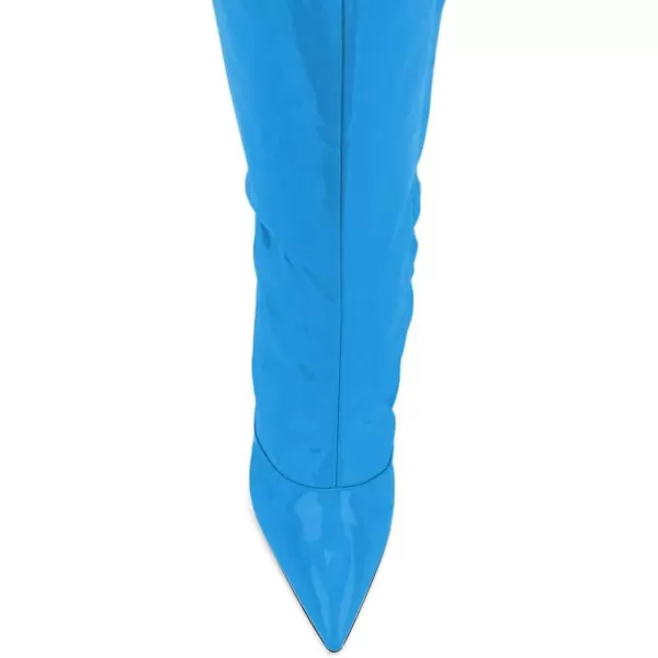 imageFSJ Women Fashion Pointed Toe Stiletto Heel Thigh High Over The Knee Boots Pull On Side Zipper Patent Leather Winter Shoes Size 415 USBlue