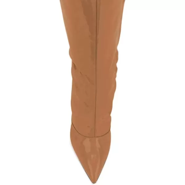 imageFSJ Women Fashion Pointed Toe Stiletto Heel Thigh High Over The Knee Boots Pull On Side Zipper Patent Leather Winter Shoes Size 415 USBrown