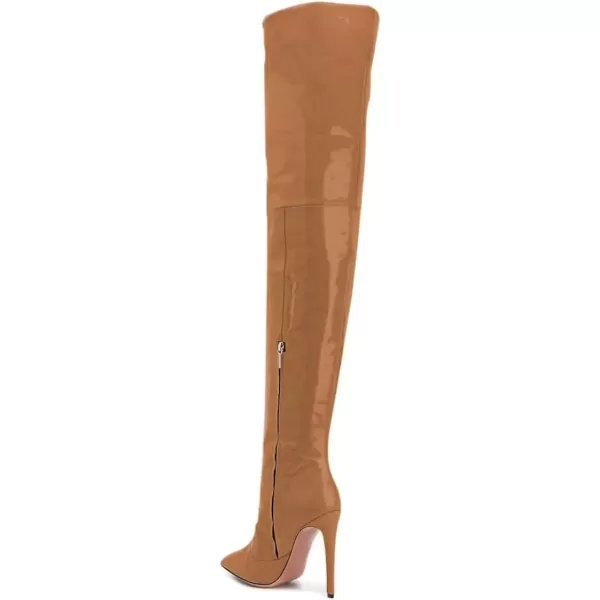 imageFSJ Women Fashion Pointed Toe Stiletto Heel Thigh High Over The Knee Boots Pull On Side Zipper Patent Leather Winter Shoes Size 415 USBrown