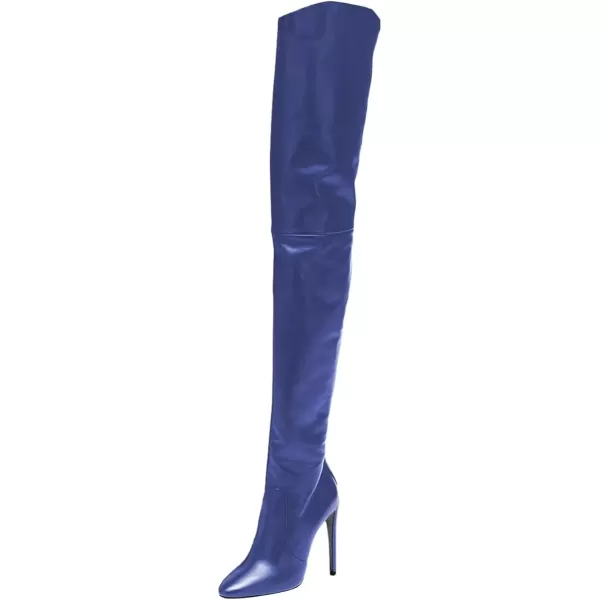 imageFSJ Women Fashion Pointed Toe Stiletto Heel Thigh High Over The Knee Boots Pull On Side Zipper Patent Leather Winter Shoes Size 415 USDark Blue