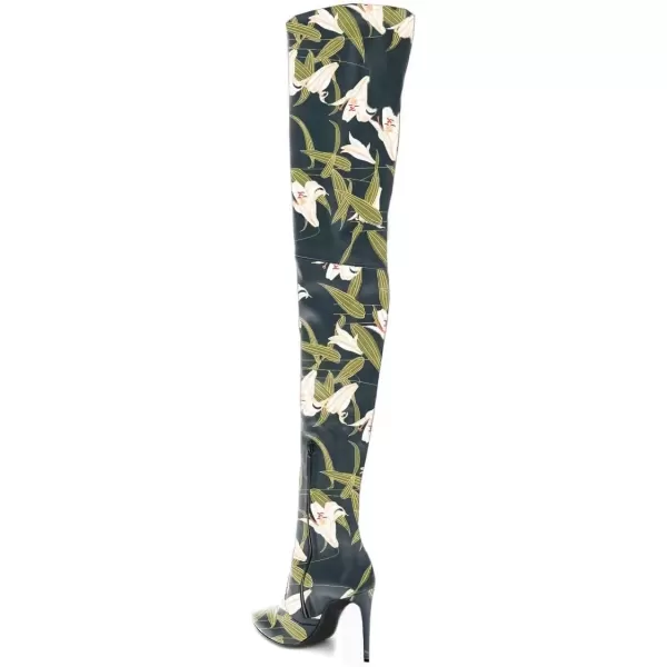 imageFSJ Women Fashion Pointed Toe Stiletto Heel Thigh High Over The Knee Boots Pull On Side Zipper Patent Leather Winter Shoes Size 415 USGreen Flower