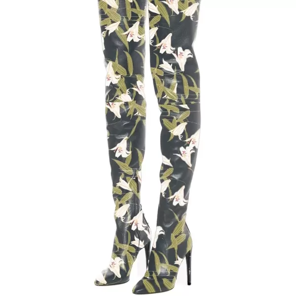 imageFSJ Women Fashion Pointed Toe Stiletto Heel Thigh High Over The Knee Boots Pull On Side Zipper Patent Leather Winter Shoes Size 415 USGreen Flower