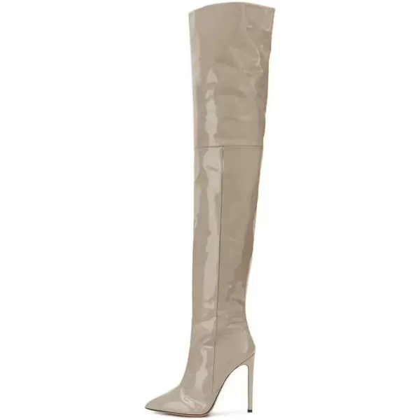 imageFSJ Women Fashion Pointed Toe Stiletto Heel Thigh High Over The Knee Boots Pull On Side Zipper Patent Leather Winter Shoes Size 415 USGrey