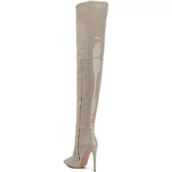 imageFSJ Women Fashion Pointed Toe Stiletto Heel Thigh High Over The Knee Boots Pull On Side Zipper Patent Leather Winter Shoes Size 415 USGrey