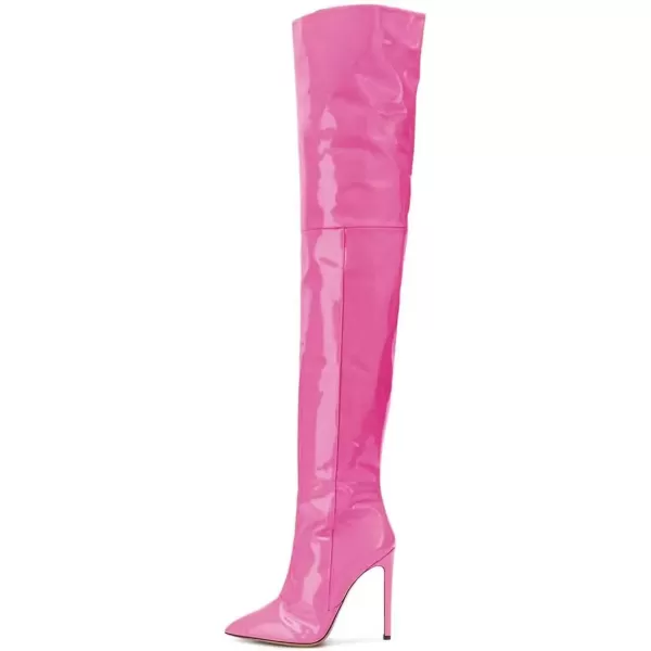 imageFSJ Women Fashion Pointed Toe Stiletto Heel Thigh High Over The Knee Boots Pull On Side Zipper Patent Leather Winter Shoes Size 415 USHot Pink
