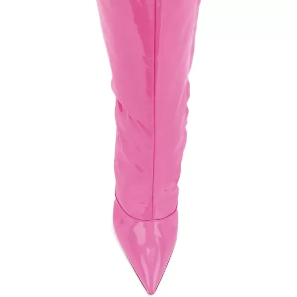 imageFSJ Women Fashion Pointed Toe Stiletto Heel Thigh High Over The Knee Boots Pull On Side Zipper Patent Leather Winter Shoes Size 415 USHot Pink