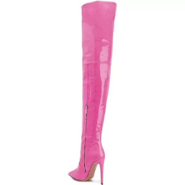 imageFSJ Women Fashion Pointed Toe Stiletto Heel Thigh High Over The Knee Boots Pull On Side Zipper Patent Leather Winter Shoes Size 415 USHot Pink