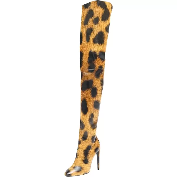 imageFSJ Women Fashion Pointed Toe Stiletto Heel Thigh High Over The Knee Boots Pull On Side Zipper Patent Leather Winter Shoes Size 415 USLeopard