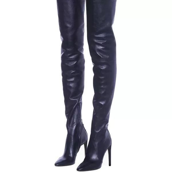imageFSJ Women Fashion Pointed Toe Stiletto Heel Thigh High Over The Knee Boots Pull On Side Zipper Patent Leather Winter Shoes Size 415 USNavy
