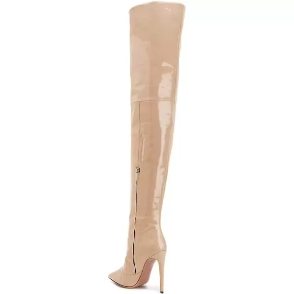 imageFSJ Women Fashion Pointed Toe Stiletto Heel Thigh High Over The Knee Boots Pull On Side Zipper Patent Leather Winter Shoes Size 415 USNude