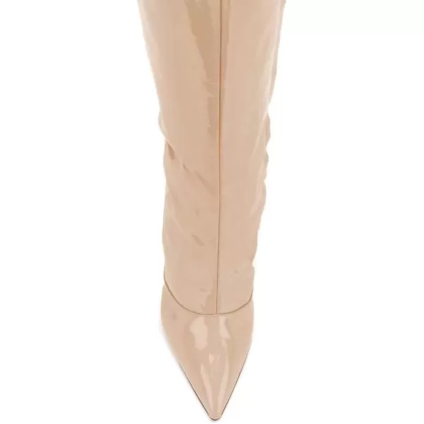 imageFSJ Women Fashion Pointed Toe Stiletto Heel Thigh High Over The Knee Boots Pull On Side Zipper Patent Leather Winter Shoes Size 415 USNude