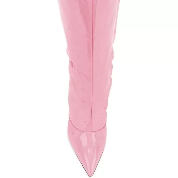 imageFSJ Women Fashion Pointed Toe Stiletto Heel Thigh High Over The Knee Boots Pull On Side Zipper Patent Leather Winter Shoes Size 415 USPink