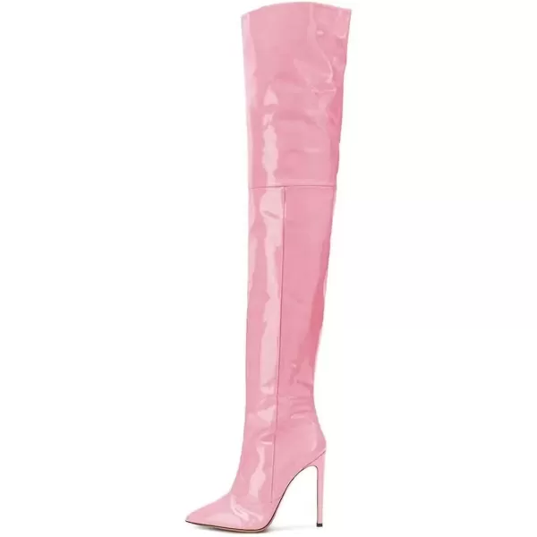 imageFSJ Women Fashion Pointed Toe Stiletto Heel Thigh High Over The Knee Boots Pull On Side Zipper Patent Leather Winter Shoes Size 415 USPink