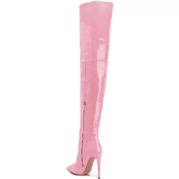 imageFSJ Women Fashion Pointed Toe Stiletto Heel Thigh High Over The Knee Boots Pull On Side Zipper Patent Leather Winter Shoes Size 415 USPink