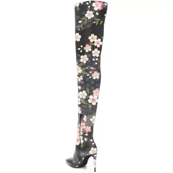 imageFSJ Women Fashion Pointed Toe Stiletto Heel Thigh High Over The Knee Boots Pull On Side Zipper Patent Leather Winter Shoes Size 415 USPink Flower