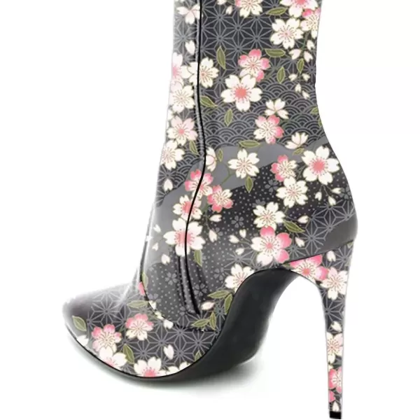 imageFSJ Women Fashion Pointed Toe Stiletto Heel Thigh High Over The Knee Boots Pull On Side Zipper Patent Leather Winter Shoes Size 415 USPink Flower