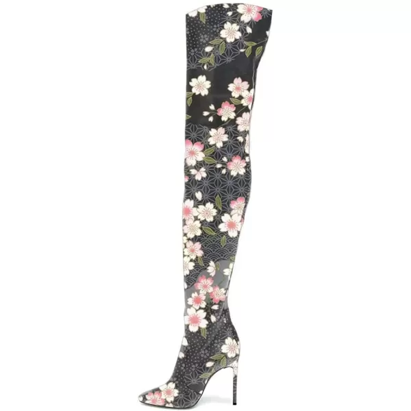 imageFSJ Women Fashion Pointed Toe Stiletto Heel Thigh High Over The Knee Boots Pull On Side Zipper Patent Leather Winter Shoes Size 415 USPink Flower