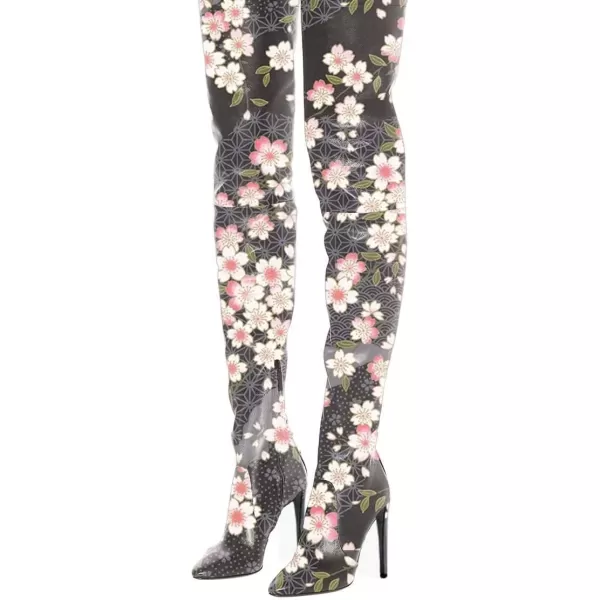 imageFSJ Women Fashion Pointed Toe Stiletto Heel Thigh High Over The Knee Boots Pull On Side Zipper Patent Leather Winter Shoes Size 415 USPink Flower