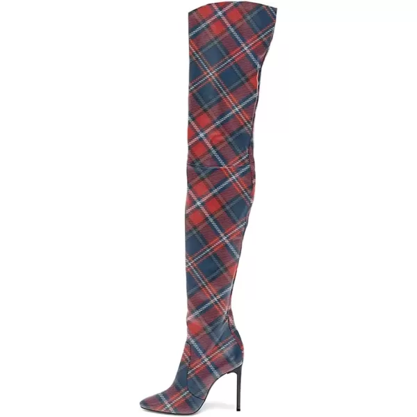 imageFSJ Women Fashion Pointed Toe Stiletto Heel Thigh High Over The Knee Boots Pull On Side Zipper Patent Leather Winter Shoes Size 415 USPlaid