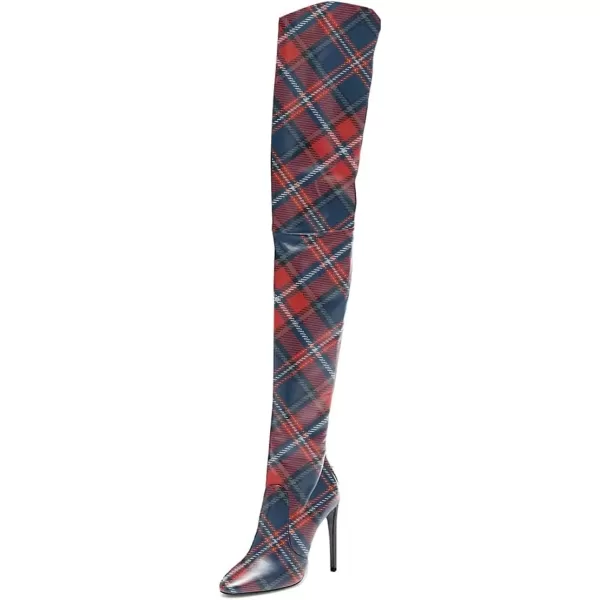imageFSJ Women Fashion Pointed Toe Stiletto Heel Thigh High Over The Knee Boots Pull On Side Zipper Patent Leather Winter Shoes Size 415 USPlaid
