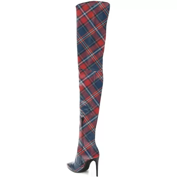 imageFSJ Women Fashion Pointed Toe Stiletto Heel Thigh High Over The Knee Boots Pull On Side Zipper Patent Leather Winter Shoes Size 415 USPlaid
