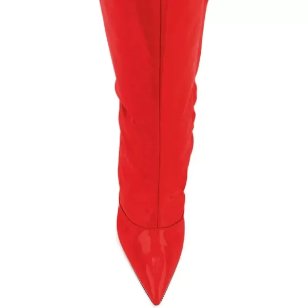 imageFSJ Women Fashion Pointed Toe Stiletto Heel Thigh High Over The Knee Boots Pull On Side Zipper Patent Leather Winter Shoes Size 415 USRed