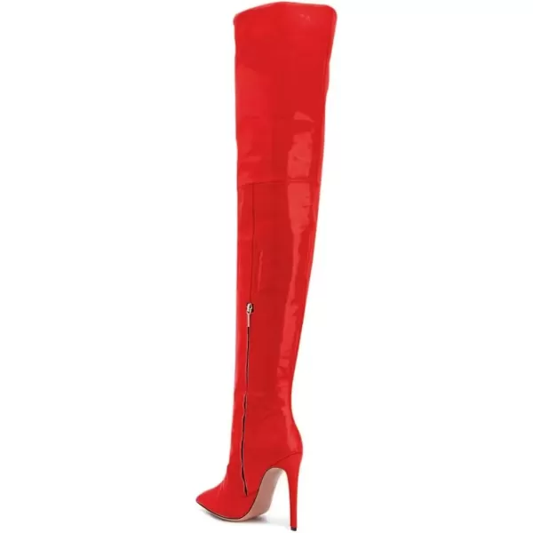 imageFSJ Women Fashion Pointed Toe Stiletto Heel Thigh High Over The Knee Boots Pull On Side Zipper Patent Leather Winter Shoes Size 415 USRed
