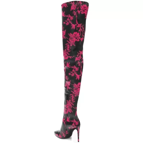 imageFSJ Women Fashion Pointed Toe Stiletto Heel Thigh High Over The Knee Boots Pull On Side Zipper Patent Leather Winter Shoes Size 415 USRed Flower