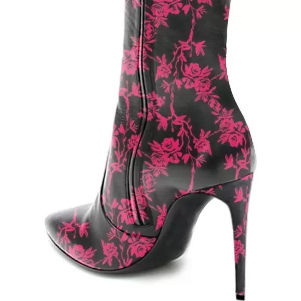 imageFSJ Women Fashion Pointed Toe Stiletto Heel Thigh High Over The Knee Boots Pull On Side Zipper Patent Leather Winter Shoes Size 415 USRed Flower