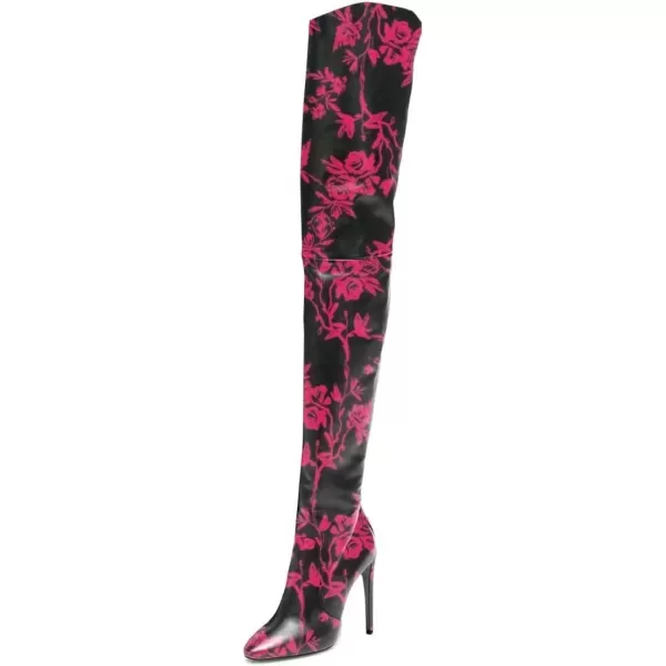 imageFSJ Women Fashion Pointed Toe Stiletto Heel Thigh High Over The Knee Boots Pull On Side Zipper Patent Leather Winter Shoes Size 415 USRed Flower