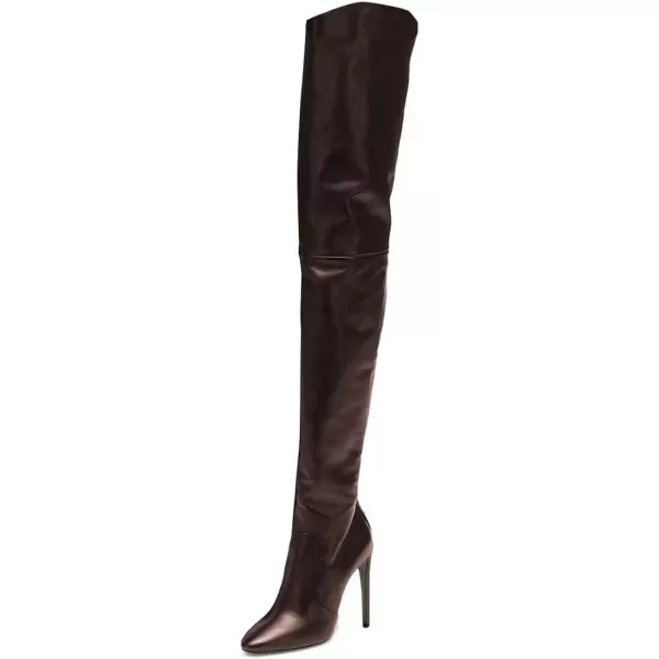imageFSJ Women Fashion Pointed Toe Stiletto Heel Thigh High Over The Knee Boots Pull On Side Zipper Patent Leather Winter Shoes Size 415 USSaddlebrown
