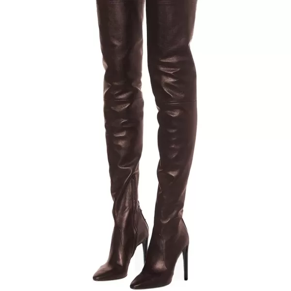 imageFSJ Women Fashion Pointed Toe Stiletto Heel Thigh High Over The Knee Boots Pull On Side Zipper Patent Leather Winter Shoes Size 415 USSaddlebrown