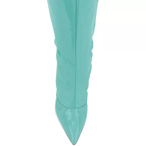 imageFSJ Women Fashion Pointed Toe Stiletto Heel Thigh High Over The Knee Boots Pull On Side Zipper Patent Leather Winter Shoes Size 415 USTurquoise