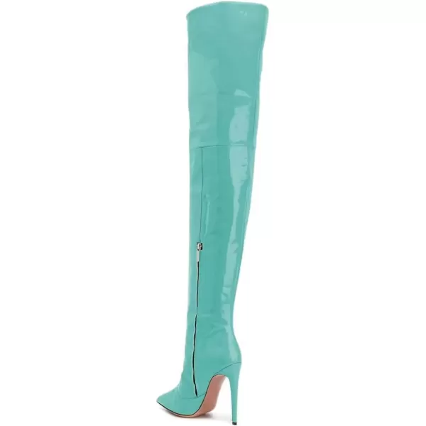 imageFSJ Women Fashion Pointed Toe Stiletto Heel Thigh High Over The Knee Boots Pull On Side Zipper Patent Leather Winter Shoes Size 415 USTurquoise