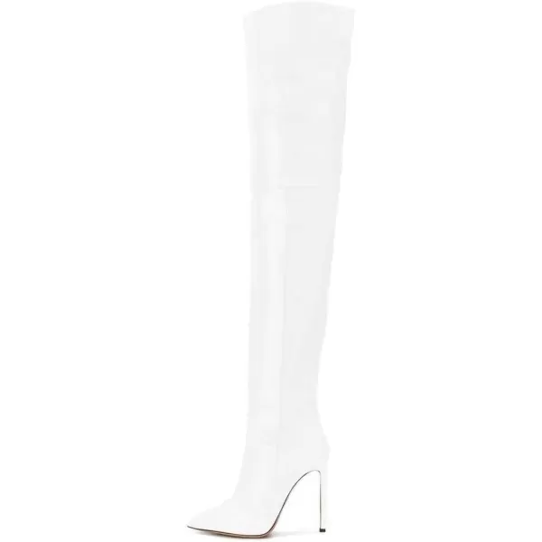 imageFSJ Women Fashion Pointed Toe Stiletto Heel Thigh High Over The Knee Boots Pull On Side Zipper Patent Leather Winter Shoes Size 415 USWhite